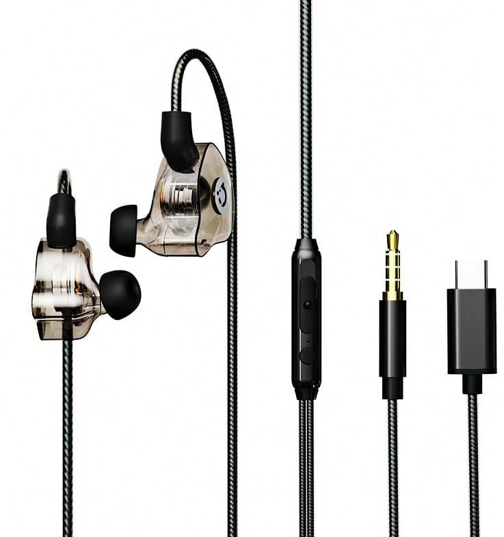 ASUS Adol L08 Wired Earphones Type C/3.5mm Interface In-Line Microphone Support Song Switching/Call/Volume Control HiFi Sound Quality Black/White PC Phone In-Ear Wired Earphones - View 1