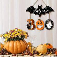4pcs Halloween BOO Door Sign Decorations, Spooky Bat Welcome Hanging Sign For Front Door, Wooden Ghost Evil Pumpkin Black Cat Door Hanger Ornaments For Home Window Wall Halloween Party Decor - Multicolor - View 5