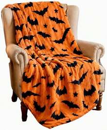 Halloween Blanket Black Bat Gray Night Decorative Throw Couch Sofa Bed Living Room Bedroom Home Decor Autumn Thanksgiving Christmas Anniversary Party Holiday Gift Housewarming Lounge Travel Picnic Camping Guest Space Festive Interior Accent  Thin - Multicolor - View 7