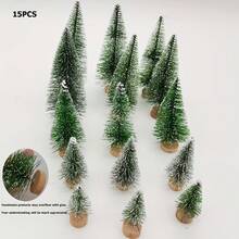 15pcs Artificial Christmas Bottle Brush Trees, 5 Sizes, With Base - Suitable For Holiday Tabletop Decor, DIY Crafts, Plastic Pine Tree Tabletop Decoration, For Christmas, New Year, Winter Party And Handicraft Making - Multicolor - View 9