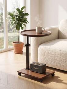 An All-In-One, Adjustable Round Side Table-A Movable Sofa-Side Table Featuring A Modern Living Room Aesthetic And A Space-Saving Design; Suitable For Use Beside Sofas Or Beds, And In Living Rooms, Bedrooms, And Various Other Settings. - Walnut - View 2