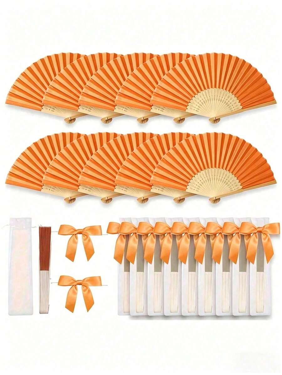 3-60pcs Elegant Fan Set, Includes Thank You Tags And Gift Bags, Bride Bamboo Handheld Folding Fan, Suitable For Bridesmaid Gifts And Wedding Decor, Perfect For Parties And Events, Ideal Summer Accessory, 1 - Multicolor - View 1