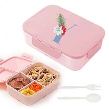 Leakproof 3 Grid Bento Box Flip Top Lid Three Side Buckle Closure Waterproof Food Storage Container Portable For Camping Outdoor Picnic Travel Office Lunch And Gifting Engrave Initial Name Blue 26 Letters Pattern - Pink - View 21