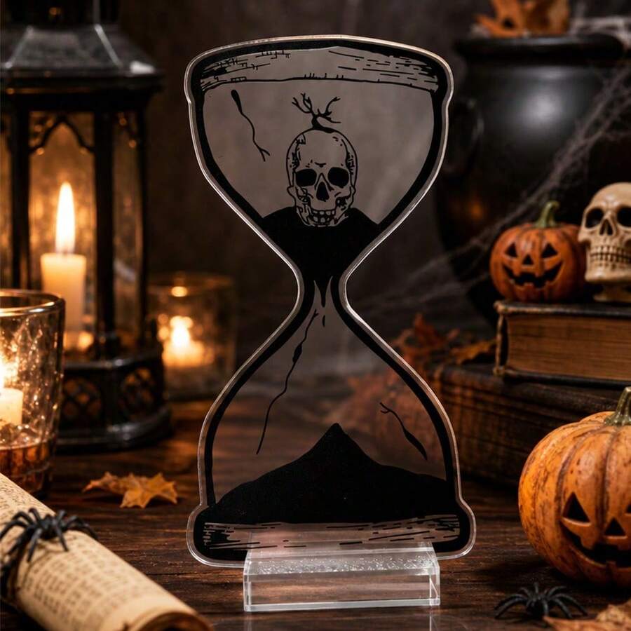 2D Acrylic Pattern Stand, Skull Life And Death Theme Halloween Desktop Decor Ornament, Skeleton Dark Halloween Atmosphere Prop, Vintage Skull Halloween Desktop Backdrop Decoration, Gift Box Not Included - SSQQ-80 - View 1