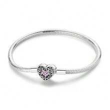 1pc S925 Sterling Silver Snake Chain Basic Bracelet, Multiple Heart Clasp Options, Starry Sky Colorful Zirconia, Hollow Floral Pattern, Infinity Symbol Pink Diamond Design, Can Be Freely Matched With Beads, Comes With Gift Box, Suitable For DIY Jewelry Making, Gentle Girl Daily Gift Accessory - Multicolor - View 13