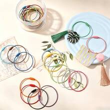 28/48PCS Random Color Colorful Stainless Steel Wire Keychain Cable Loop Screw Lock Rope Key Holder Keyring Key Chain Rings Outdoor Tools - Black - View 5