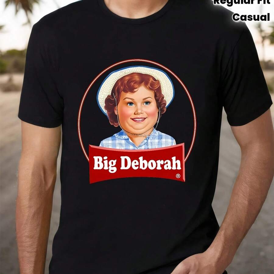 2026 Men's Big Deborah Humor Pun Parody Graphic T-Shirt Funny Snacks Cake Design Black Short Sleeve Round Neck Tee Regular Fit - 款式 - 查看 1