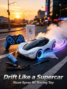 2.4GHz 遙控漂移特技車,模擬霧面電鍍 RC 玩具車,附噴霧、LED 燈與音樂,360° 旋轉特技輪胎,充電底座,長效可充電電池,適合 8 歲以上男孩女孩的電動遙控車玩具 - 彩色 - 查看 3