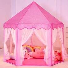 Princess Castle Fairy Tent, Play Toys For Girls Large Hexagon Playhouse, Toy Houses, Indoor And Outdoor Kids Magical Game House Kids Camping - 粉紅色大燈 - 查看 9
