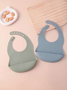 2PCS Baby Silicone Bib Set Soft Baby Feeding Bib Reusable Adjustable Food Catcher For Infant Daily Meal Use Baby Tableware Accessories - Multicolor - View 26