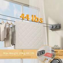Wand-Wäscheleine 5,1m ausziehbar 20kg Belastung ohne Bohren für Balkon Bad Waschküche, rostfrei, platzsparend, Geschenk für Mieter & Hausbesitzer - Grau - Übersicht 5