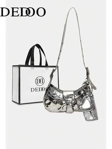 Dedoo 女款銀色金屬感鱷魚壓紋單肩包，附心形吊飾與流蘇，Y2K風格斜挎手提包，適合派對夜生活（含禮品袋） - 銀色 - 查看 12