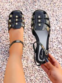 Women's Closed-Toe Sandals Summer 2026 New Fashion High Heel Buckle Roman Sandals For Outdoor Wear - Black - View 3