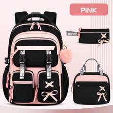 3 Pieces Set Bowknot (Detachable) Large Capacity Backpack, Tote Bag, Pencil Case, Polyester Adjustable Shoulder Strap Zipper Closure Back To School Gift - A - View 15