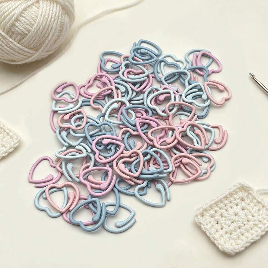 20/30/50/70/100pcs Heart-Shaped Open Crochet Markers - Metal Open Crochet Lock Rings, Multicolor Metal Heart-Shaped Knitting Stitch Markers, DIY Craft Accessories, Crochet Knitting Tools, Sewing Accessories - Cute And Practical Gift For Knitting Enthusiasts - Powder Blue - View 1