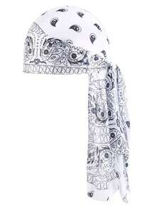 2pcs Cashew Flower Amoeba Print Faux Silk Pirate Hat Bandana Headscarf Tie Headwrap - Multicolor - View 6