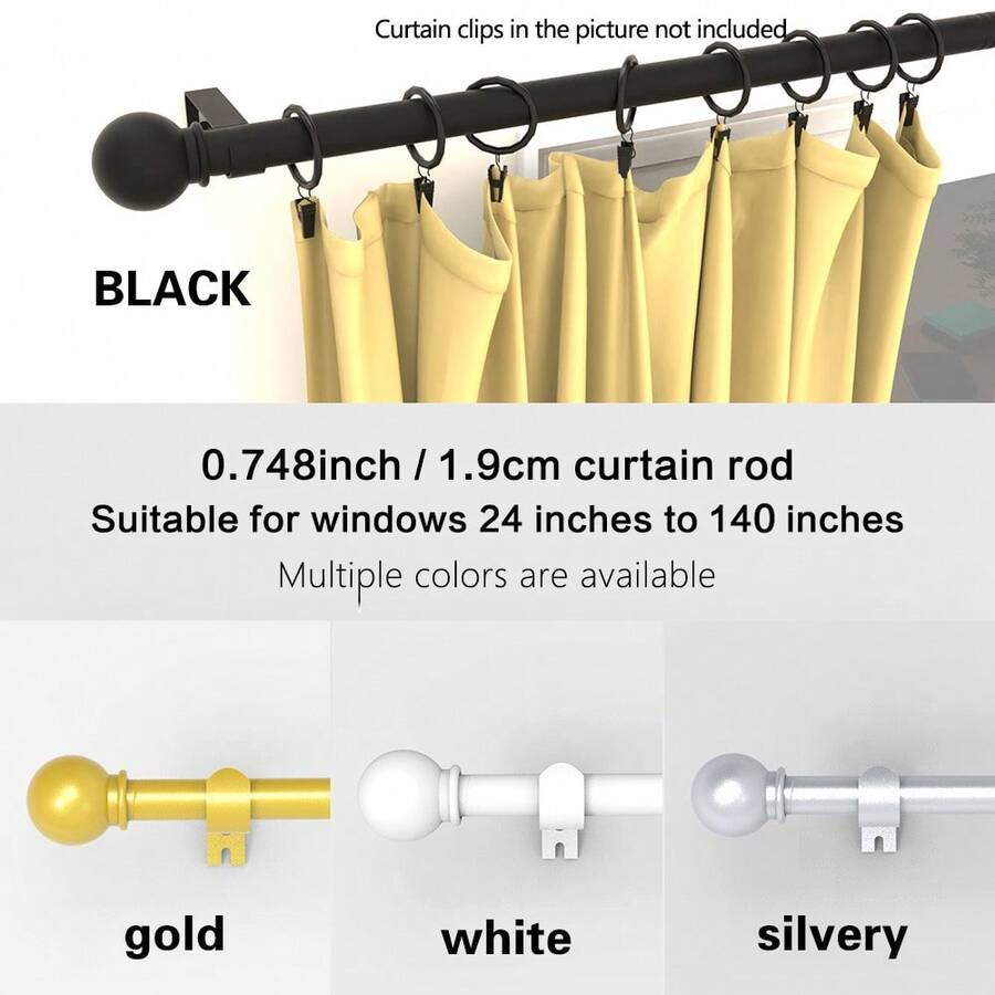 0.748 Inch Metal Curtain Rod/Roman Rod, Max Length 45inch-147inch, Adjustable Length, Fits 1m, 2m, 3 Meters Window Curtain Rod Track Set, Can Be Used As/Shade Rod/Sheer Curtain Rod/Shower Curtain Rod, Wall Mounted Installation, Modern Classic Decor Style