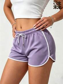 mulinsen Women's Athletic Shorts, Elastic Drawstring Patchwork Hem, Quick-Dry Running Shorts, Suitable For Fitness Training And Daily Jogging - Mauve Purple - View 4