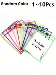 10pcs Reusable Dry-Erase File Pockets Set, Large Writable Erasable Storage Bags, Transparent Plastic Document Protectors, Teacher Classroom Teaching Aids, Learning Supplies, Back To School Supplies - Sets - View 1