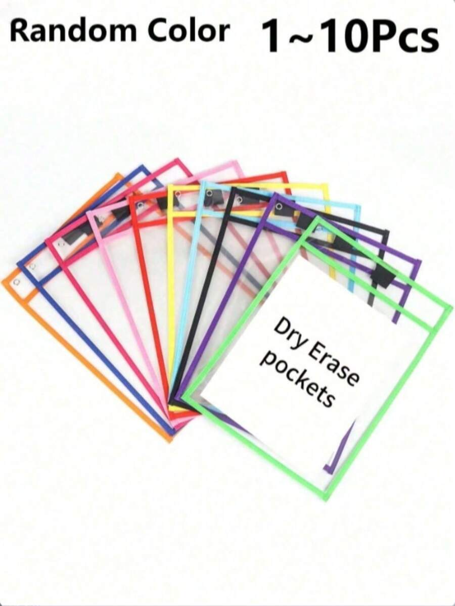 10pcs Reusable Dry-Erase File Pockets Set, Large Writable Erasable Storage Bags, Transparent Plastic Document Protectors, Teacher Classroom Teaching Aids, Learning Supplies, Back To School Supplies - Sets - View 1