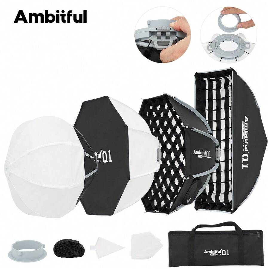Ambitful Q1-30 Spherical Quick Release Softbox, Compatible With Bayonet And Mini Bowens Mounts, Portable Round Softbox For Studio Flash And Speedlite Photography