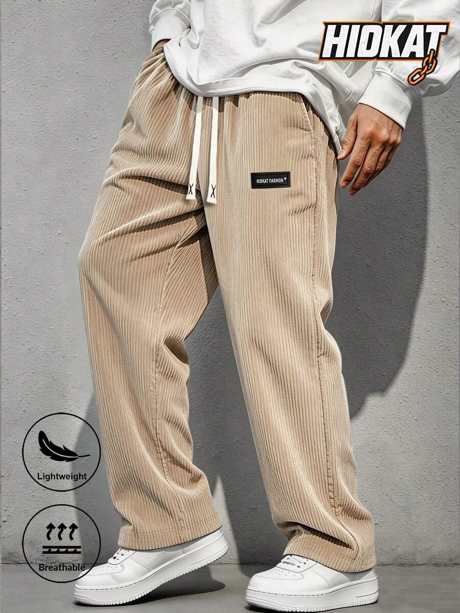 Hidkat Men's Lightweight Corduroy Long Pants With Elastic Drawstring Waist And Slanted Pockets, Suitable For Casual Daily Wear And Outdoor Activities, Spring/Summer