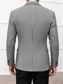 Chaqueta de traje informal de moda con estampado de pata de gallo para hombre, ideal para salir y desplazarse. - Negro - Ver 5