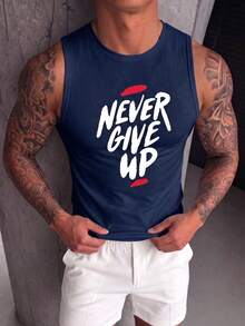 ZYNTH BALENO 男士夏季時尚「Never Give Up」圖案背心，涼爽夏季運動必備 - 藏蓝色 - 查看 7