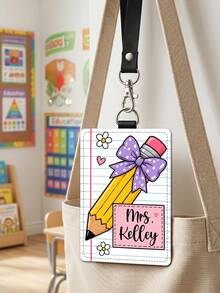 1pc Custom Teacher Name ID Card Cover,Pencil Apple Crayon Pattern ,Teacher Appreciation Gift,Back To School,Work Name Tag,School Supplies,Trip Tag - Multicolor - View 10