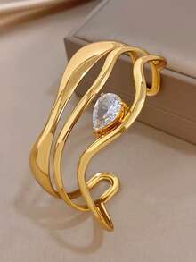 Set/1 Pieza Conjunto de Joyas con Brazalete y Anillo de Línea Asimétrica de Circonita y Acero Inoxidable, Para Mujeres, Fiesta, Diario, Navidad, Regalos de Boda de San Valentín/Y2K - Multicolor - Ver 8