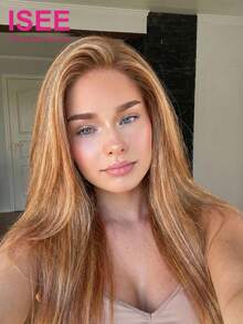 ISEE 30 Inch Brown Highlighted Straight Hair Ready-To-Wear Glueless Wig 7x5 HD Lace Closure Virgin Hair 8-30 Inch 180% Density Pre-Plucked Hairline Pre-Cut Lace Women's - S4/27 - View 3