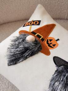 1pc Halloween Witch Embroidered Pillowcase, Halloween BOO Pillowcase, Suitable For Indoor Decoration, Halloween Decoration, All Season Pillowcase, Without Insert - Multicolor - View 5