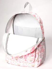 Mochila de lona casual con estampado integral de patrón animal para adolescentes, mochila escolar para portátil, adecuada para niños y niñas adolescentes, hecha de tela Oxford de tejido liso de alta densidad 600D, duradera, suave, resistente a arañazos, lisa y delicada, con correa de hombro ajustable para un ajuste perfecto, bolsillos laterales de malla de deporte talla grande duraderos, regalo perfecto para familiares y amigos en cumpleaños y vacaciones - Rosa melocotón con estampado completo - Ver 3