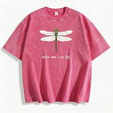 100% Cotton Geographic Inspired Dragonfly Graphic Baby T Shirt For Men And Women |  Exquisite Design |  Loose And Comfortable | Shirts Y2k - 水洗紅色 - 查看 13