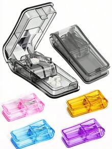 Portable 2-In-1 Pill Cutter & Storage Box, Travel Use, With Stainless Steel Blade, Easily Cut Vitamins And Supplements Into Half Or Quarter, Includes Mini Storage Compartment - one-size - View 1