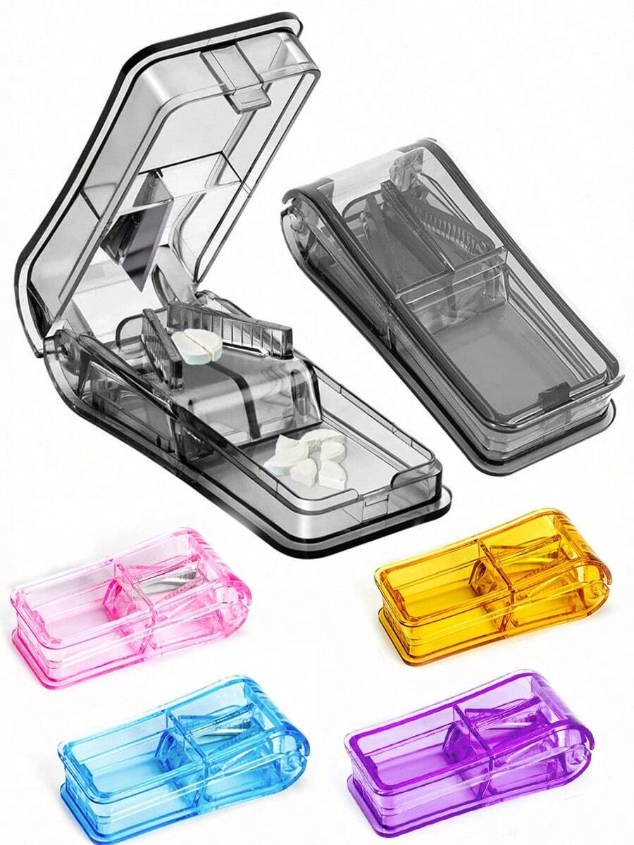 Portable 2-In-1 Pill Cutter & Storage Box, Travel Use, With Stainless Steel Blade, Easily Cut Vitamins And Supplements Into Half Or Quarter, Includes Mini Storage Compartment - one-size - View 1