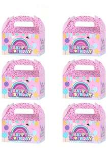 6/12/24Pcs Pink Rainbow Happy Birthday Paper Gift Boxes With Handles, Colorful Gable Party Favor Boxes With Balloon Confetti Design, Cute Gift Packaging For Birthday Party, BabyShower, Graduation, Celebration - View 12