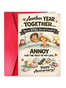 1Pc Fun Couple Anniversary Greeting Card, Suitable For Husband, Wife, And Partner - Humorous Bedtime Chaos Themed Card, With Envelope, Warm Bed And Dog Pattern, Suitable For Wedding Anniversary, Birthday, Valentine's Day, Give To Him And Her - View 10