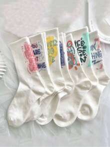 35/28/21/14//7/1/2/5 paires de chaussettes montantes pour femmes, chaussettes de sport avec motif de lettres personnalisées, unisexes, antibactériennes, noires et blanches douces, résistantes aux odeurs et à l'humidité, douces et confortables, convenant à toutes les saisons, extérieur, fête, cadeau, Y2K, gothique, école, toucher doux - Multicolore - Voir 2