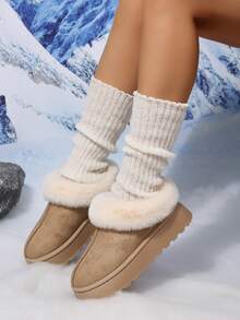 Autumn/Winter New Thick Sole Thermal Lined Snow Boots, Soft Bottom Anti-Slip Warm Winter Shoes, Commute And Outdoor Wear 2-In-1 Style - Light Grey - View 5