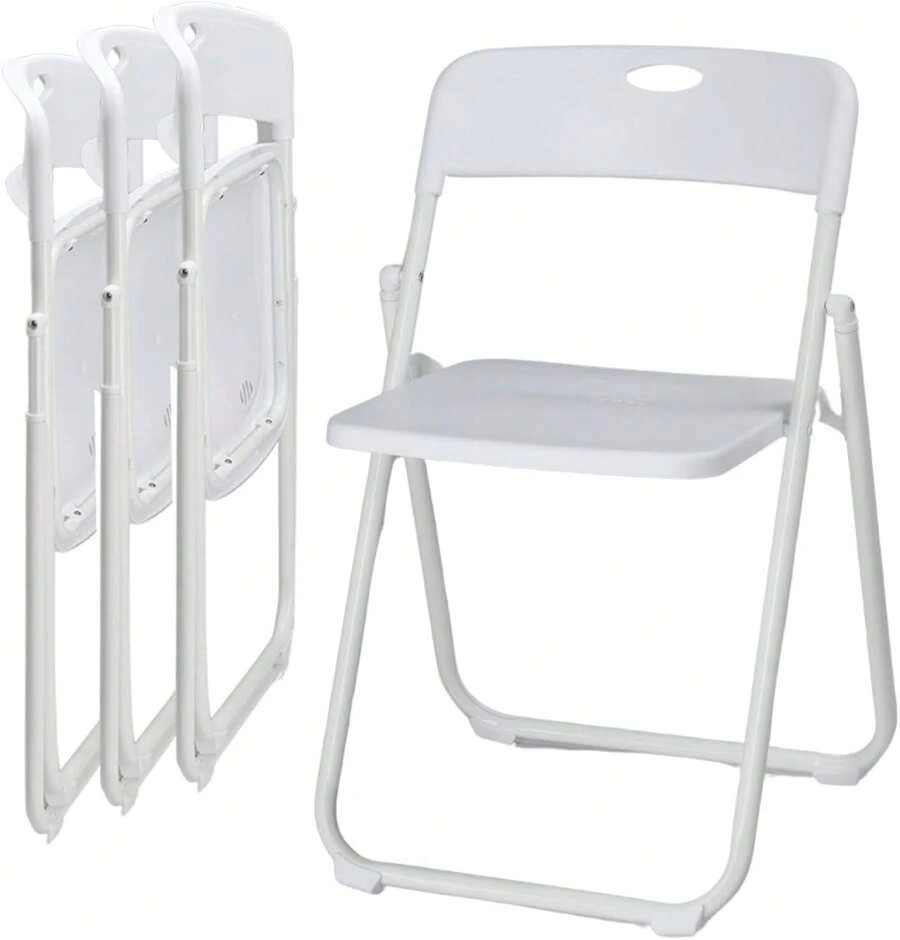 4 Pcs Folding Chair, 300LBS Lightweight Foldable Plastic Chair, Reinforced Metal Frame Easy To Fold & Store For Indoor & Outdoor, Wedding, Party, Meeting Room, Patio And Garden, White - White - View 1