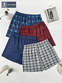 4pcs Men's Plus Size Plaid Print Loose Comfortable Pajama Pants Thin Breathable Elastic Boxer Shorts With Elastic Waistband Multi-Color Set - Multicolor - View 2