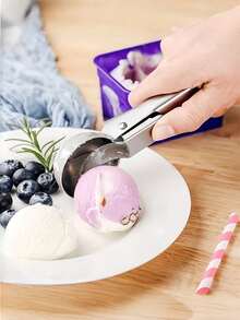 1/2pcs Stainless Steel Ice Cream Scoop With Pressure Handle, Heavy Duty Metal Lever Ice Cream Scoop, Dishwasher - Multicolor - View 10