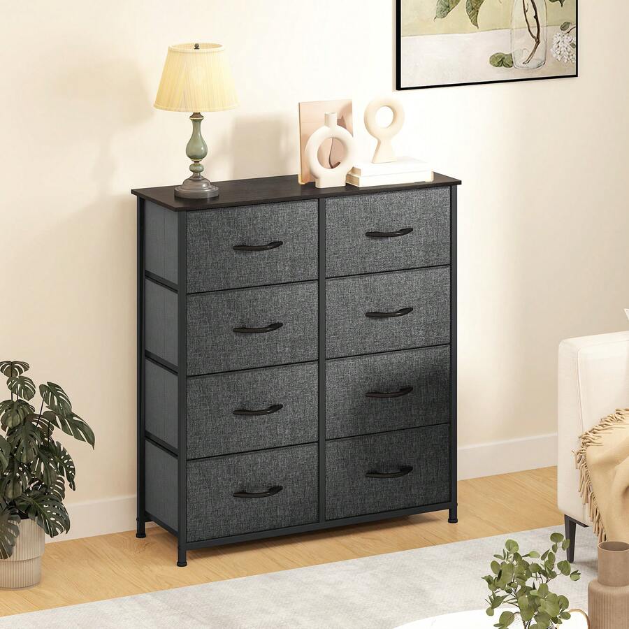 Yitahome Commode, 8 Tiroirs En Tissu Commode Chambre Meuble De Rangement, Cadre En Métal, Pour Chambre à Coucher, Salon, Gris Profond - Màu xám đen - Xem 1