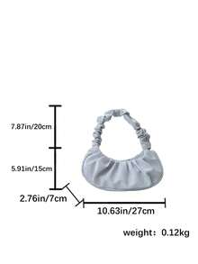 New Fashion Solid Color Personalized Portable Pleated Shoulder Bag - Blue - View 6