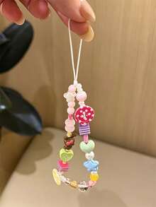 Y2K Cute Star & Heart Beaded CCD Pendant Phone Lanyard, Universal Phone Case Chain Charm For Girls, Bag Accessory - Button Star Rabbit - View 5