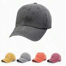 Solid Color Vintage Washed Baseball Cap, Solid Black, Soft Texture, Casual Sports Hat, Adjustable Baseball Cap, Denim Distressed Classic Hat Design, Durable, Vintage Adjustable Baseball Cap Suitable For All 12 Months - Multicolor - View 3