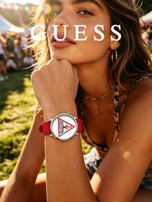 Guess Unisex Silicone Sports Watch, Red Round Dial With Triangle Logo Pattern, Analog Quartz Wristwatch, Picnic Outdoor Casual, Summer Daily Wear, Unique Gift - Red - View 3