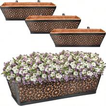 4 Pack Window Box With Coco Liner 24 Inch | Metal Heavy Duty Window Flower Boxes Railing Planter For Windowsil Deck Fence Porch Balcony Patio Outdoor Lawn - 4 + 24 Inch - View 1