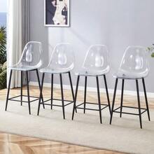 Transparent Bar Stool Set, 4-Piece, With Metal Frame In Silver/Gold/Black - Black - View 6